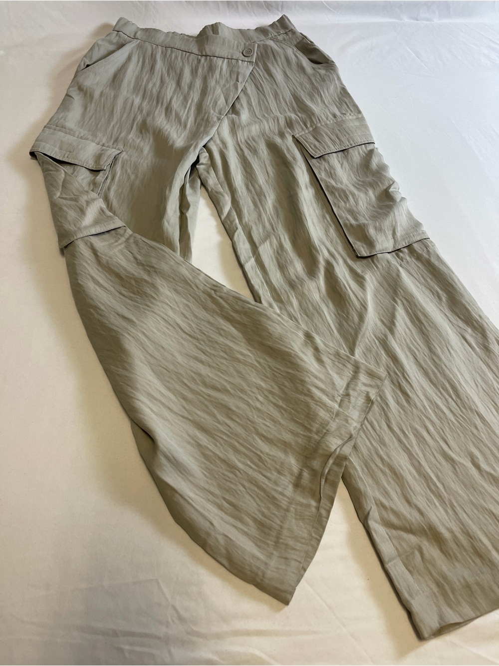 Zara Gray Cargo Pants Elastic Waist Utility Relaxed Fit Size M